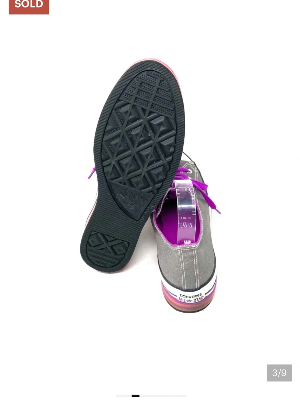 Converse Gray Canvas Platform Sneakers with Purple Accents - Picture 3 of 9